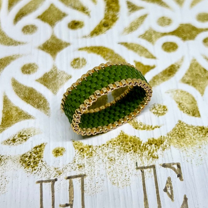 Miyuki Ring Beaded Ring avocado Glasperlen Peyote Ring einzeln