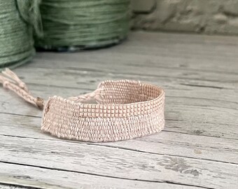 Woven linen bracelet - Powder Pink - Miyuki Beads