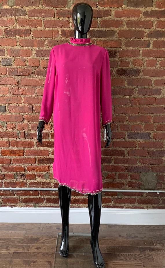 70s Silk Dress w/ Bead Details