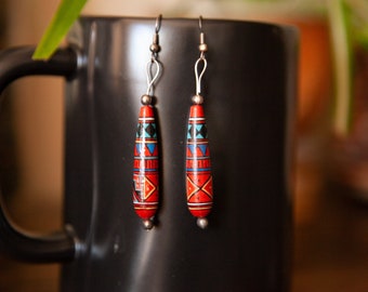 Southwest Hand Painted Earrings- Red