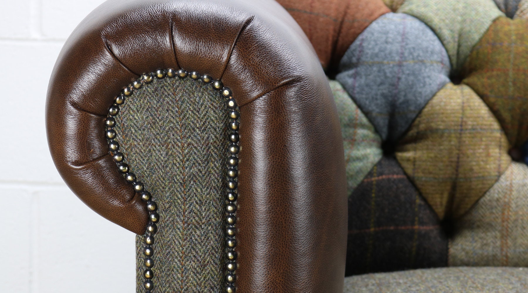 Harris Tweed Chesterfield Patchwork Sofa C001YM Dark Brown Etsy UK
