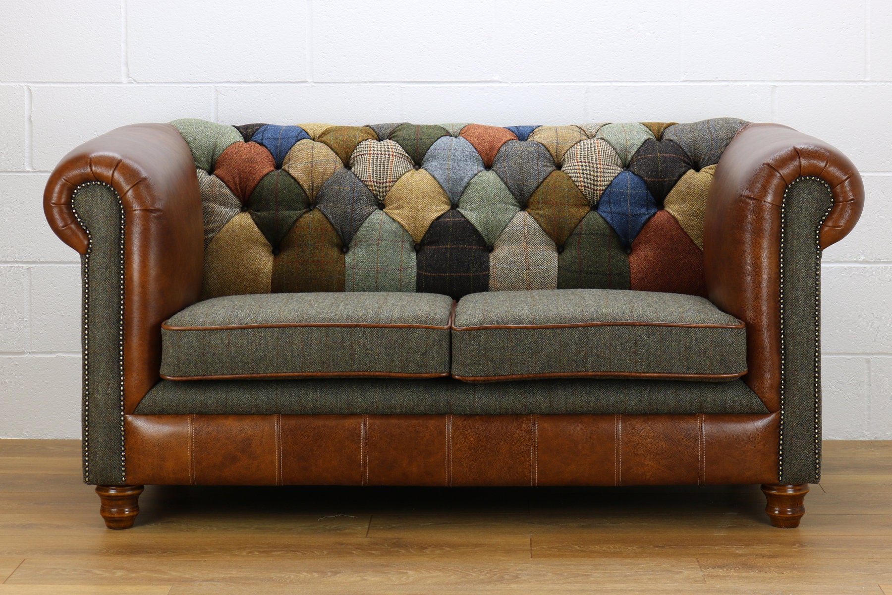 Harris Tweed Chesterfield Patchwork Sofa C001YM Medium Brown Etsy UK