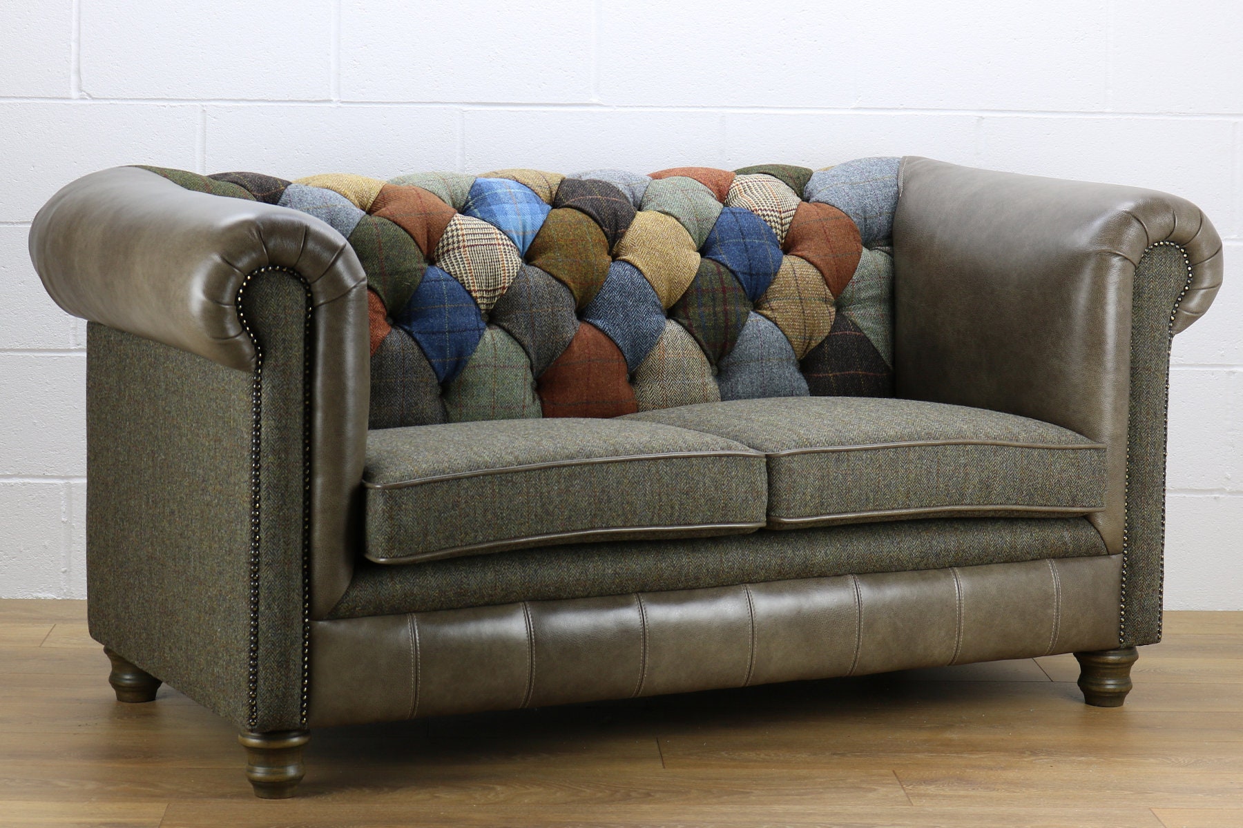 Harris Tweed Chesterfield Patchwork Sofa C001YM Sage Grey Etsy UK