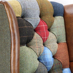 Harris Tweed patchwork chair C001YM medium brown leather red, blue image 3