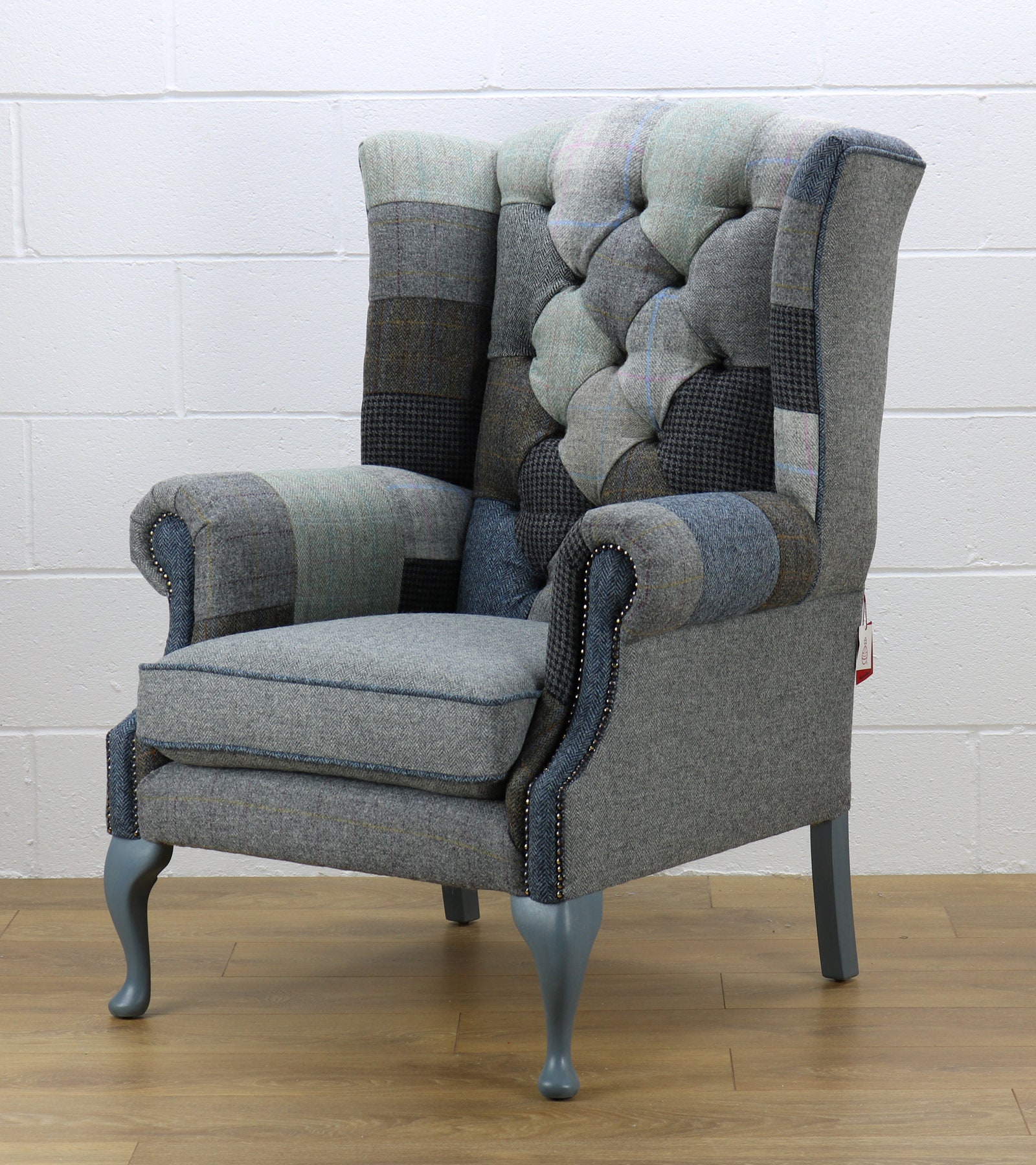 Grey Patchwork Harris Tweed Armchair Etsy UK