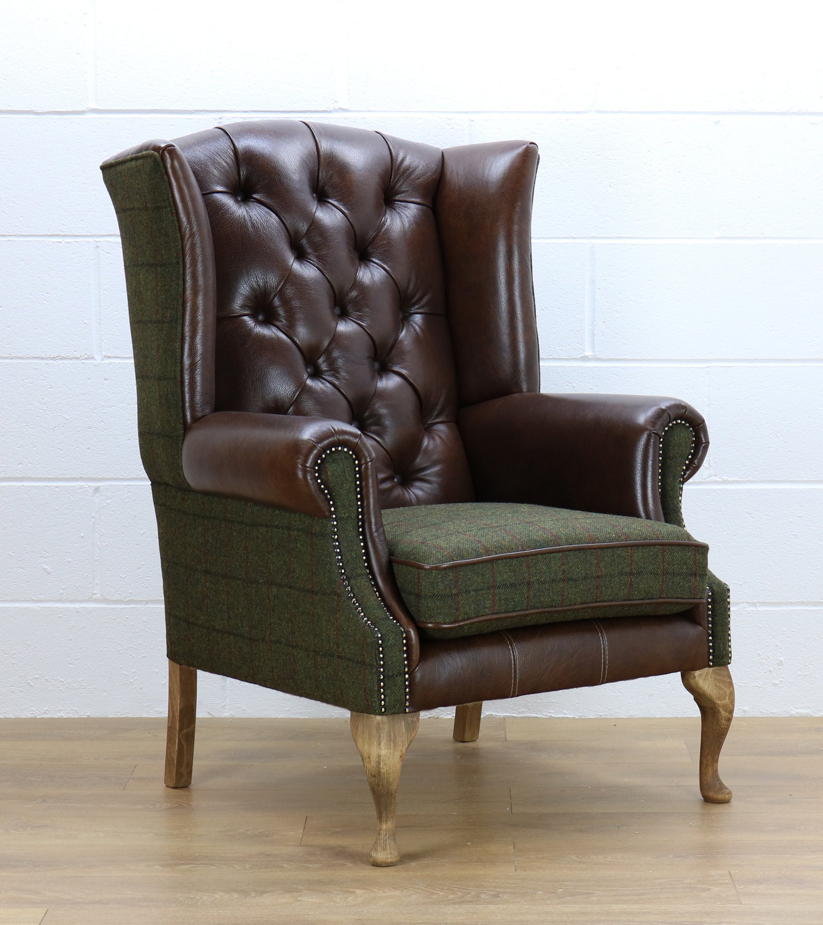 Harris Tweed Chair L008R Dark Brown Leather - Etsy UK