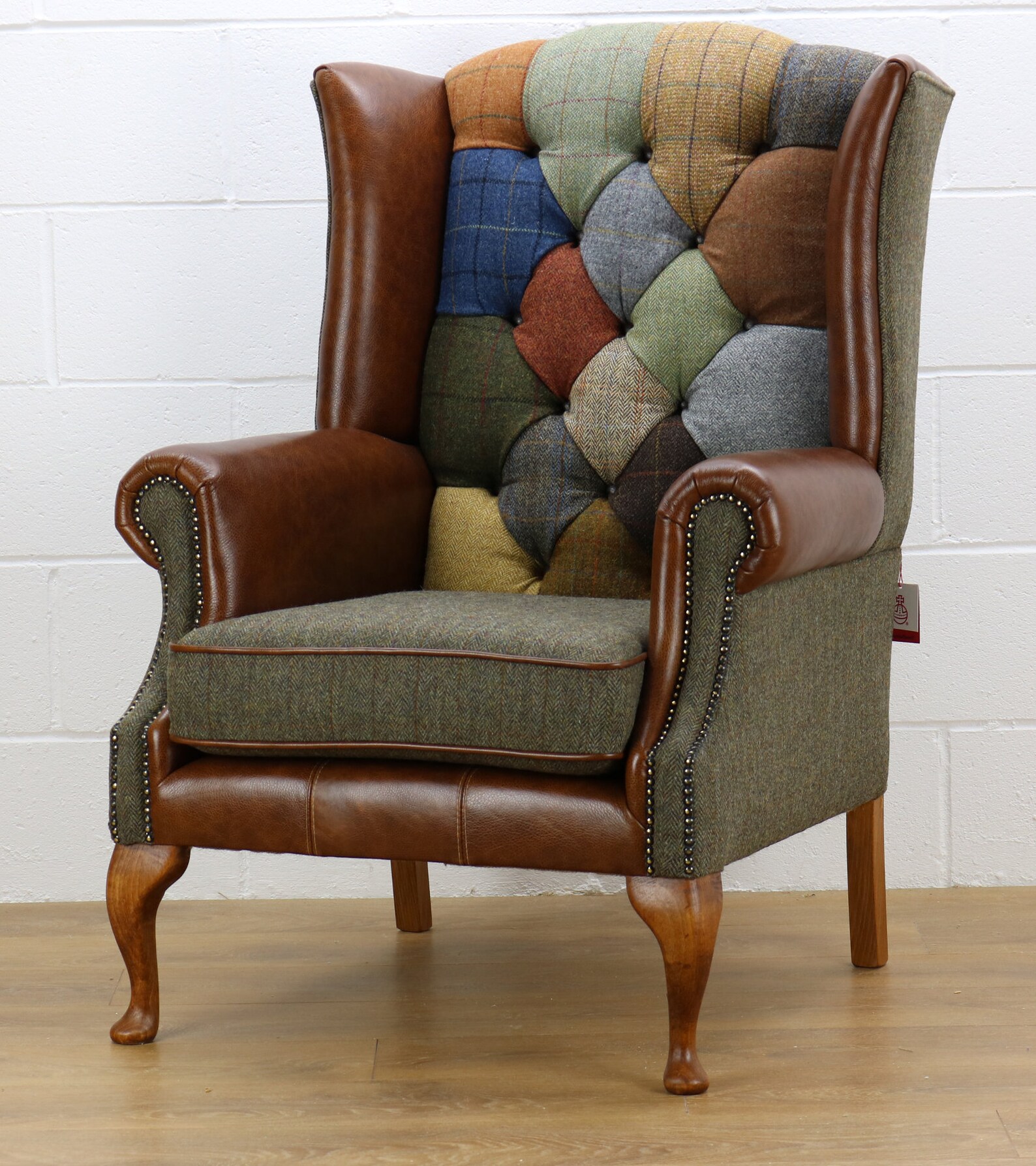 Harris Tweed Patchwork Chair C001YM Medium Brown Leather - Etsy