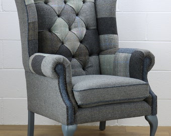 Grey Patchwork Harris Tweed Armchair