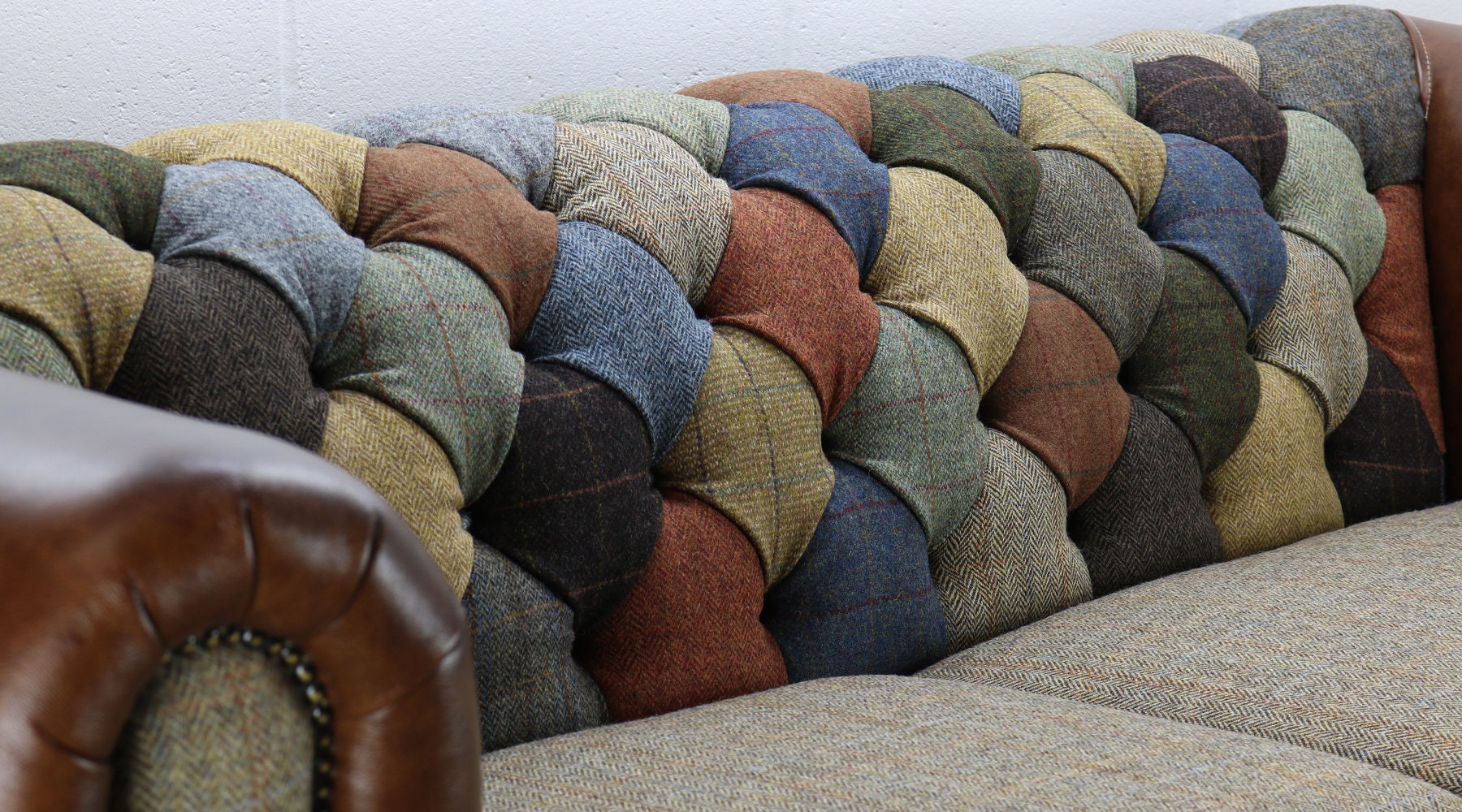 Harris Tweed Chesterfield Patchwork Sofa L002H Medium Brown Etsy UK