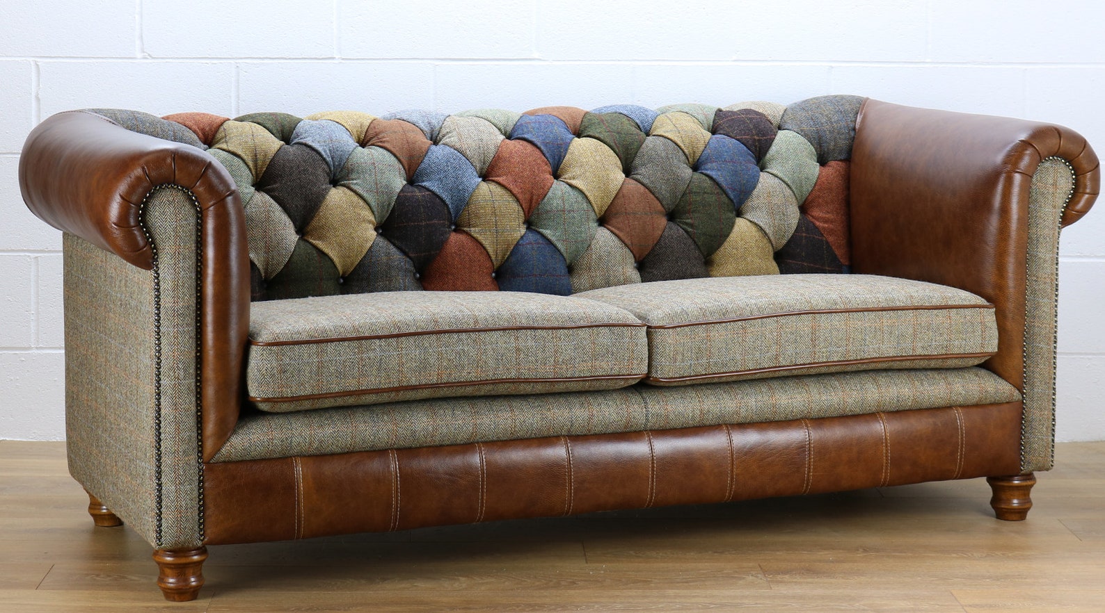 Harris Tweed Chesterfield patchwork sofa L002H medium brown Etsy
