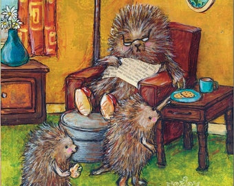 The Cookie Thieves- Vintage Inspired Art Print- Whimsical Porcupine Art Print