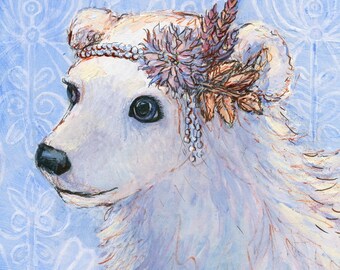 Polar Bear Art Print: Vintage Inspired Art print blue and gold decor