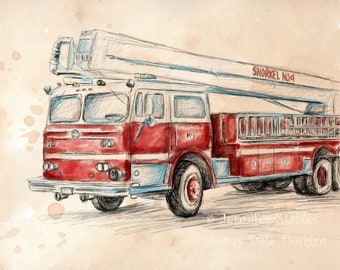 Vintage Snorkel Fire Engine Art Print