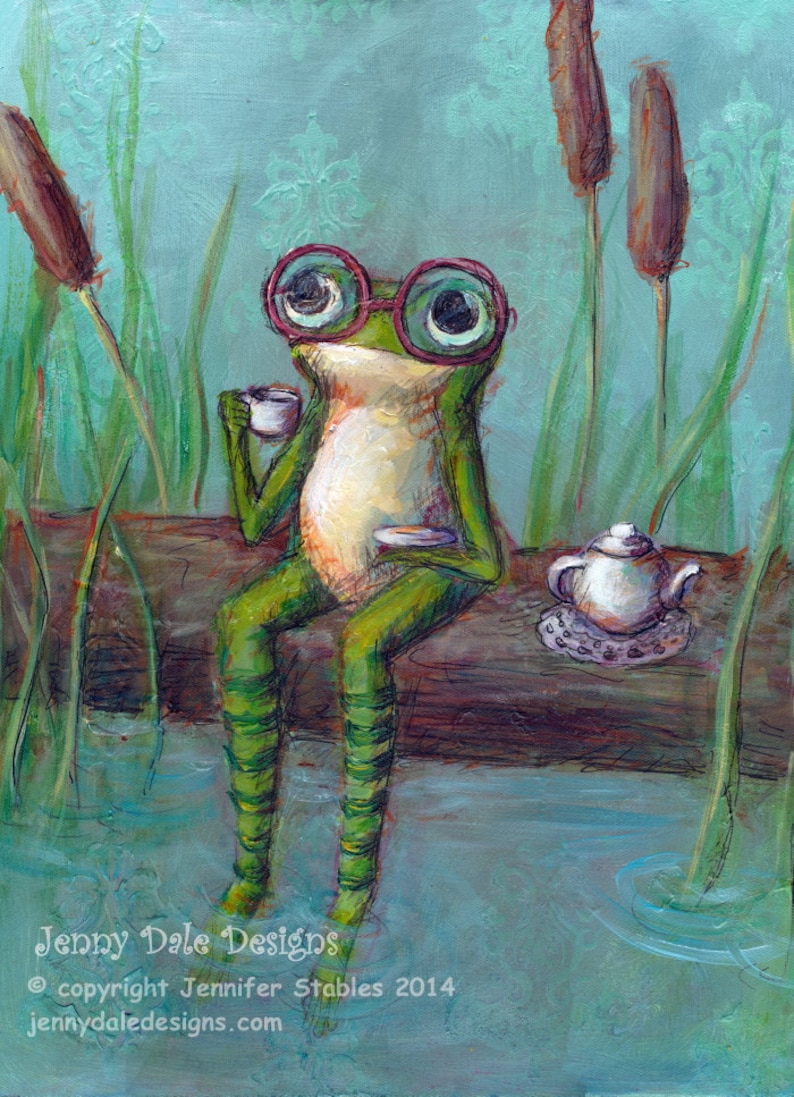 Froggy's Tea Time: Art print with Poetry image 1