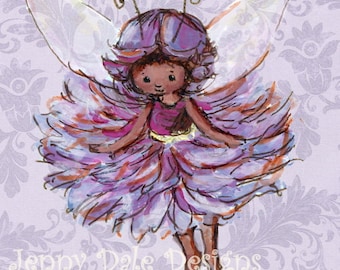 Cute Woodland Fairy Art Print- purple girls' room decor, nursery decor, woodland theme