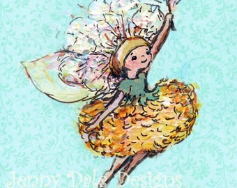 Woodland fairy Art Print: Kids room and Nursery Decor art print, cute dandelion fairy