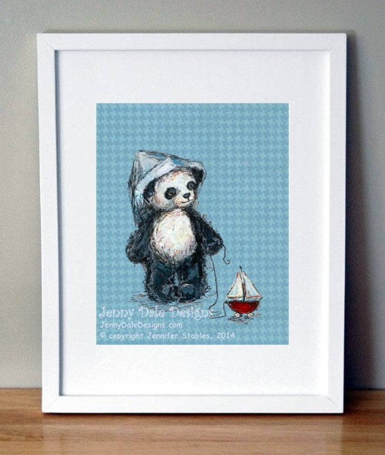 Panda and Sailboat Panda Nursery Art: Art print with Poetry image 1