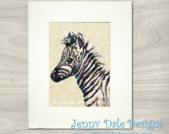 Zebra Art, Safari Theme art, Nursery art: Zebra close-up- Hand Signed Art Print