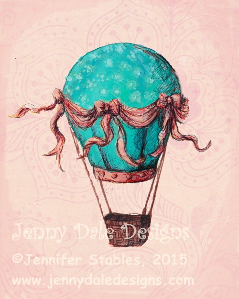 Hot Air Balloon Vintage Inspired art print for girl's room or nursery image 1