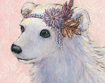 Polar Bear Art Print: Vintage Inspired Art print pink and gold decor