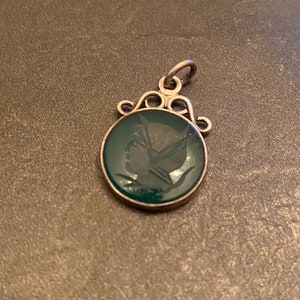 Vintage Sterling Green Onyx Intaglio Fob