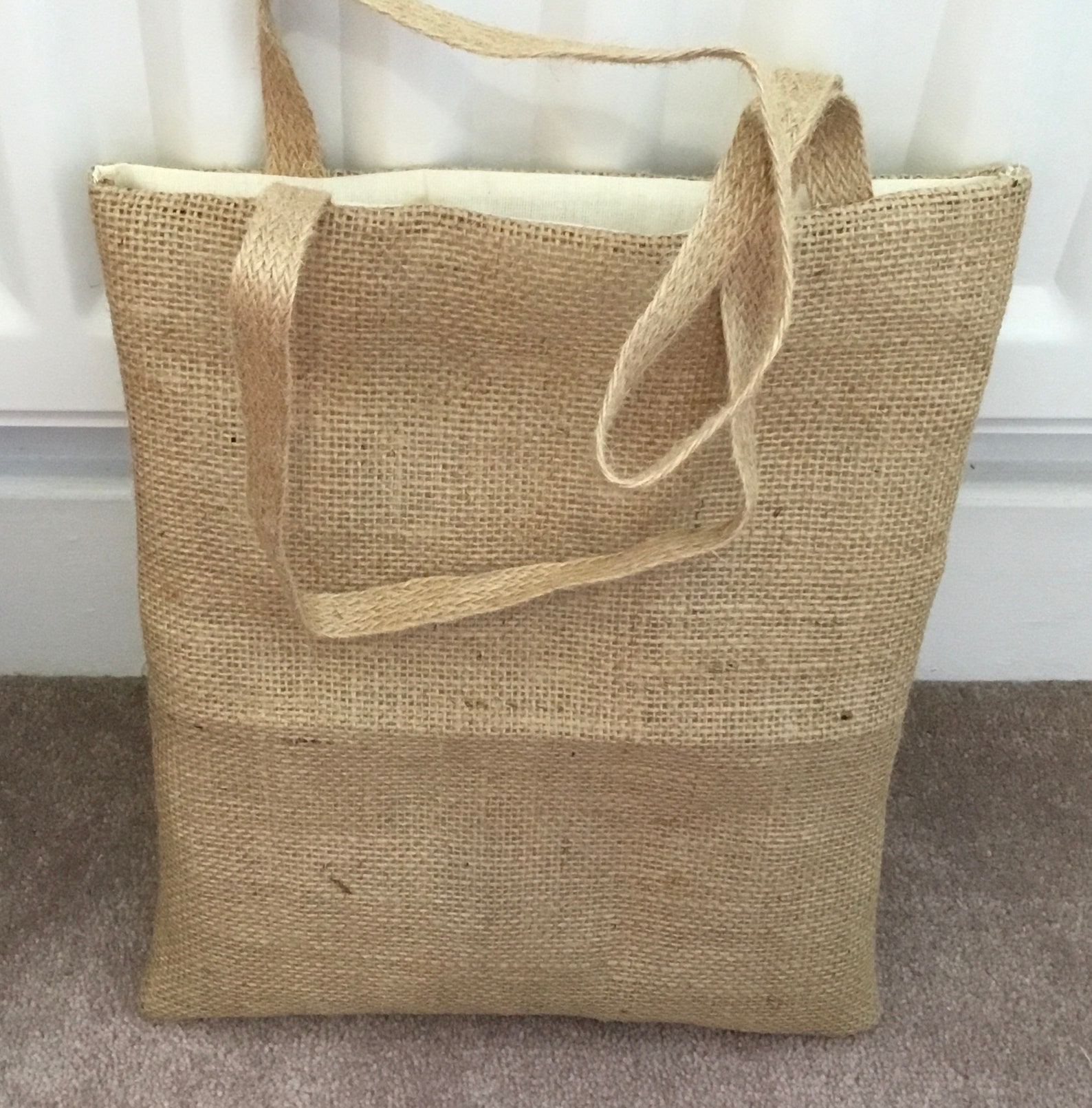 Small Natural plain hessian jute tote bag Etsy