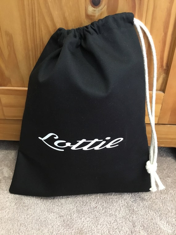 Personalised black canvas drawstring bag