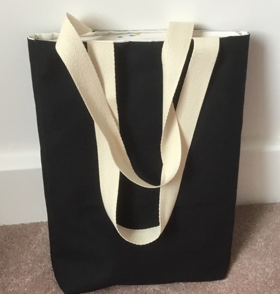 Black plain boxed bottom tote bag