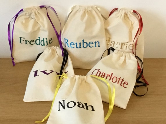 Personalised name canvas drawstring bag