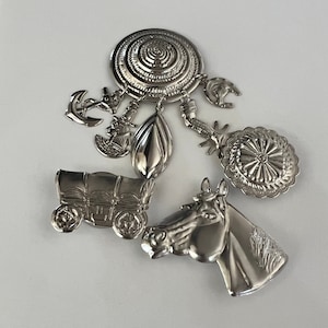 Button covers ,vintage, silver tone metal, western , set of four