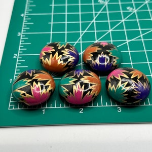 Button covers, vintage ,Woden painted south west style,  set of five