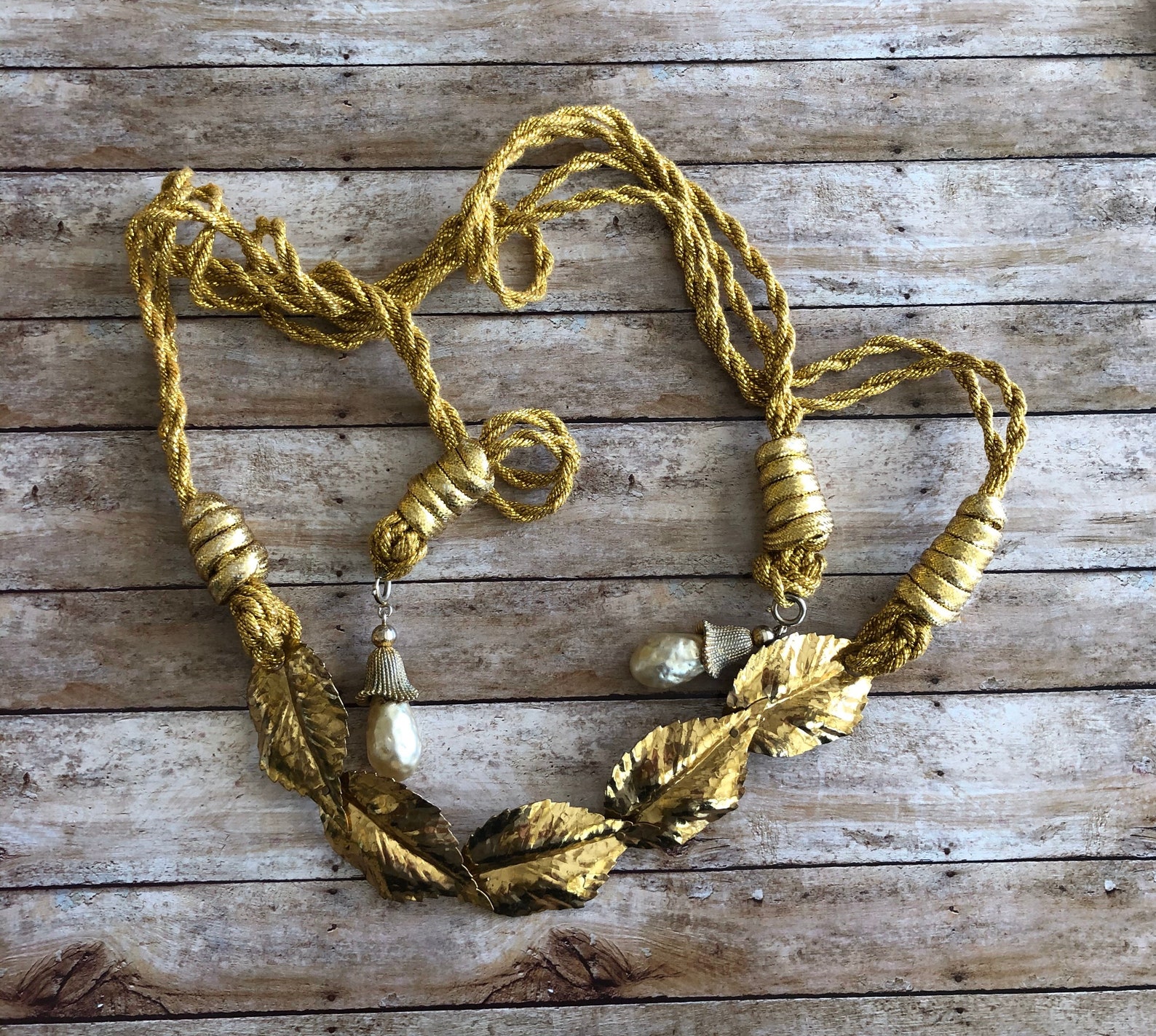 Gold Tone Rope Ladies Belt Vintage Gold Tone Metal Leaves Etsy