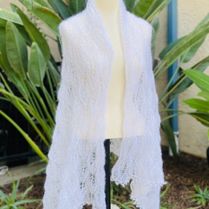 HAND MADE KNITTED white mohair shawl mohair party, wedding, party  Ready to ship
