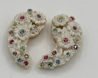 Copri bottoni, bianco con cristalli copri bottoni, Vintage, set da due (0223)