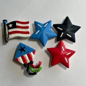 Button covers, vintage , patriotic plastic button covers ,  set of five