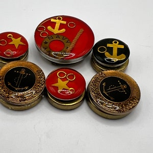 Cubiertas de botones, vintage, metal plateado, náuticas, juego de seis