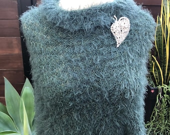 dark green with glitter poncho/hand knitted/ women   poncho/west/ med-size/ petite ready to ship