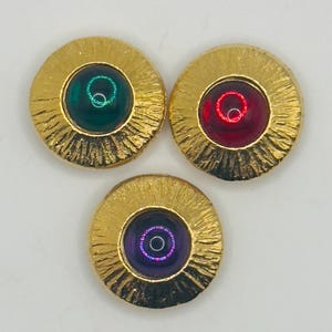 Vintage Knöpfe alt, 3er Set, goldfarben mit bunten Steinchen