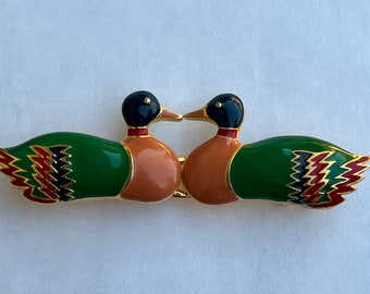 BUCKLE, Vintage, Mimi Di, kissing ducks ,ladies belt buckle, enamel ducks buckle