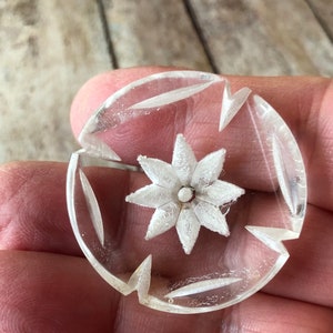 Old vintage  clear lucite with engraved flowering scallop edges