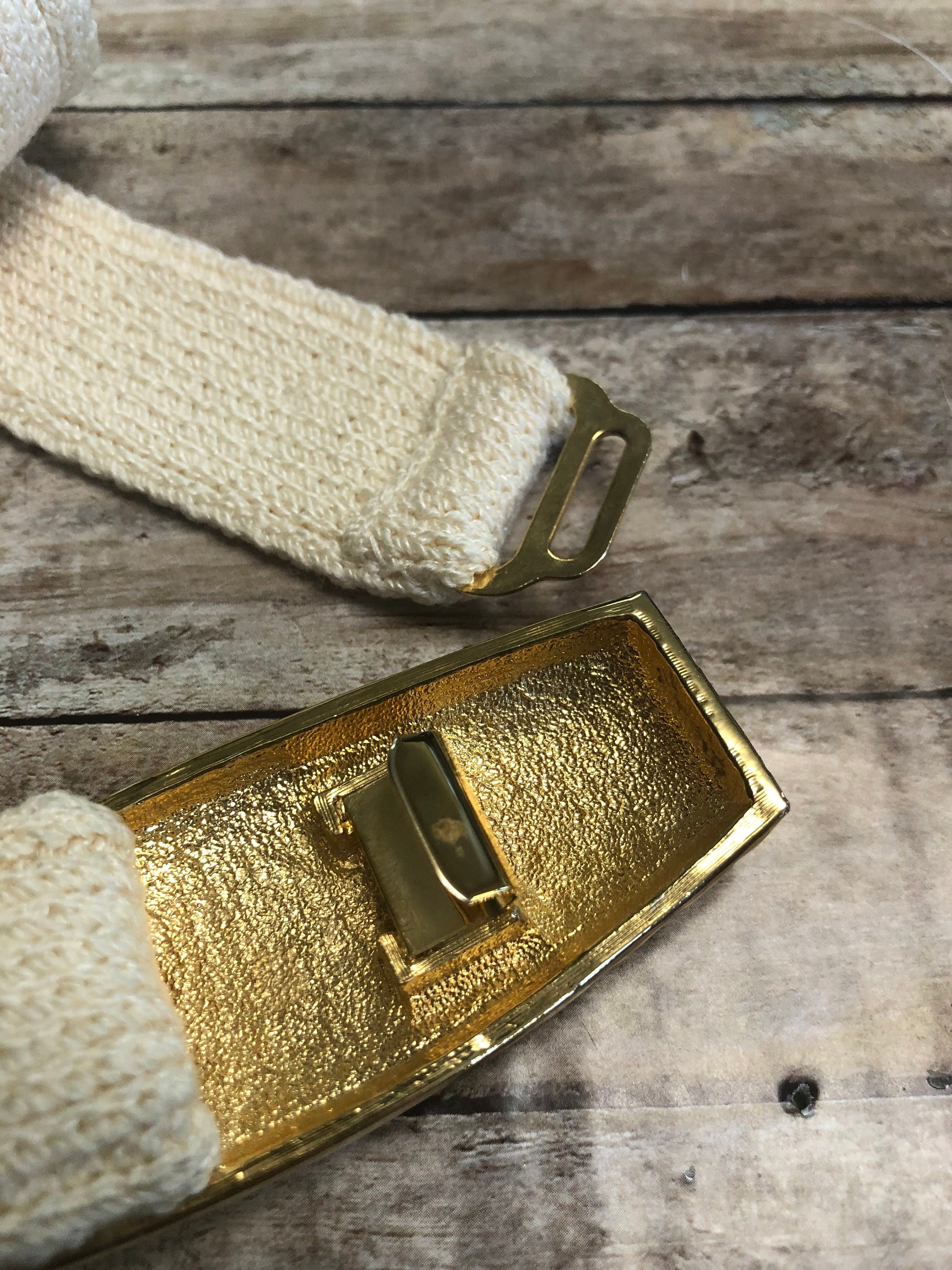 Vintage Enamel Belt Buckles for St. John Knits Vintage St. John Ladies Belt Buckle With Knitted Belt.cream  main image 3