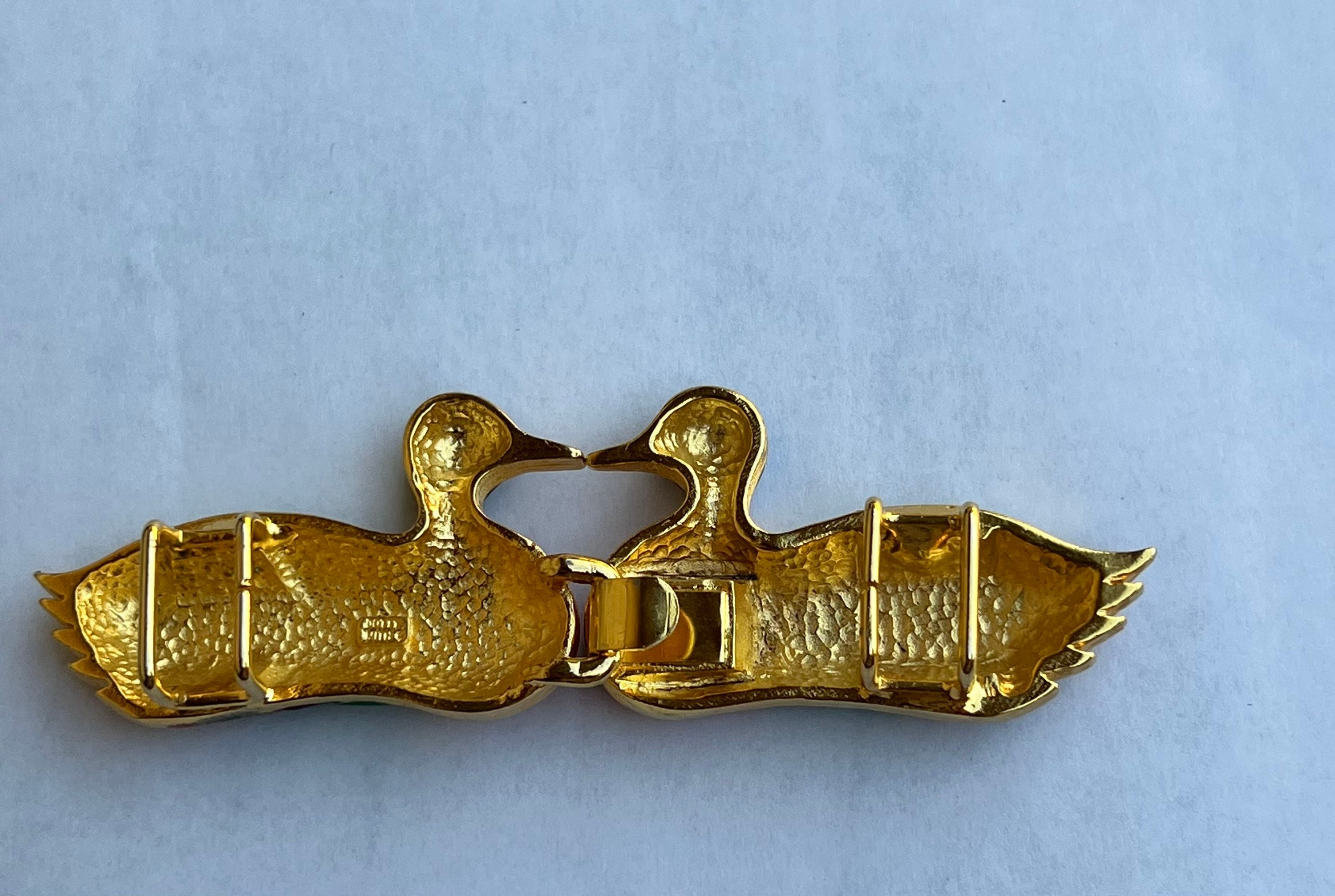 Mimi D Green Vtg Kissing Enamel Ducks Belt. VTG Designer MIMI DI N 1984 Rare Enameled Bird Fowl goose  main image 2