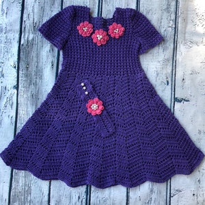Purple crochet girl dress, 2 -4 years with wristlet. Easter dress, kids, summer dress, cotton dress, birthday, party, handmade, unique