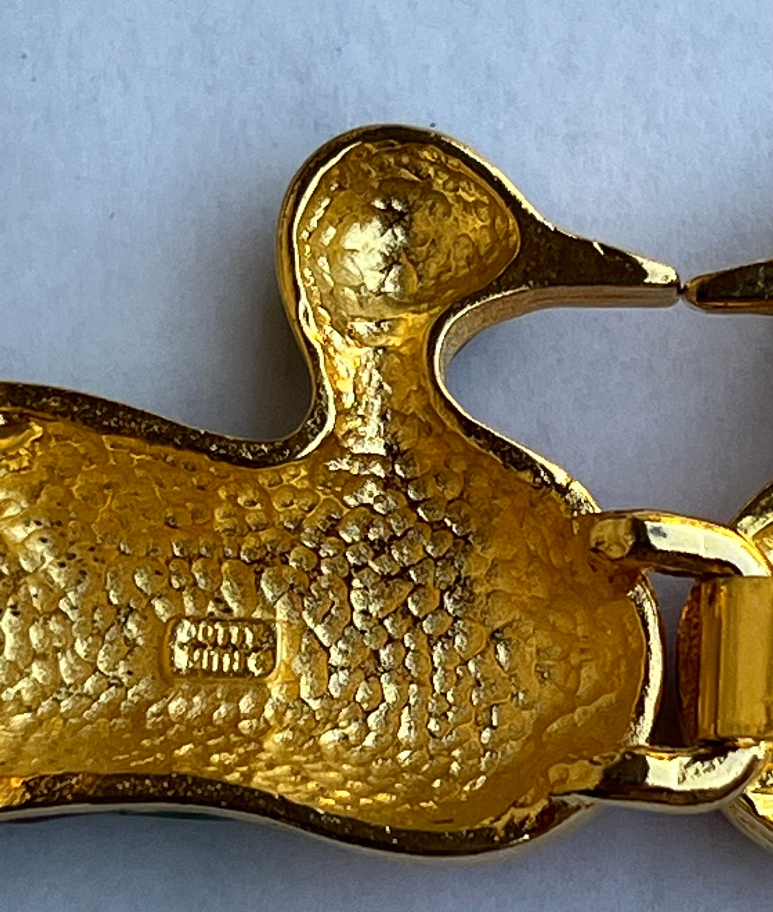 Mimi D Green Vtg Kissing Enamel Ducks Belt. VTG Designer MIMI DI N 1984 Rare Enameled Bird Fowl goose  main image 3