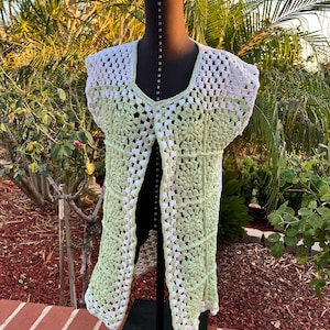 Granny square vest, , gift, crochet west, girls- women granny square west, long west