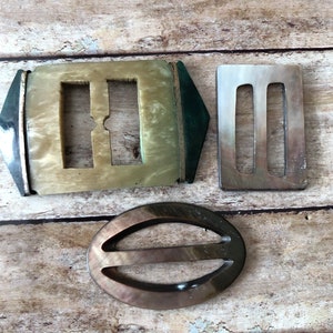 Vintage mother of pearl  ladies belt buckles. Set of three
