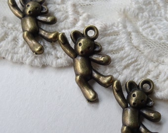 10- Stuffed Bear Charms Double Sided Bronze Miniature Nostalgic Teddy Bear Animal Kids Toy Charm Diy Jewelry Supplies Inv0100