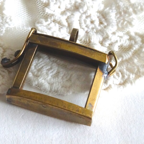 1- Rectangle Glass Pendant Shadow Box Pendant Locket hinged top opening two convex glass panes