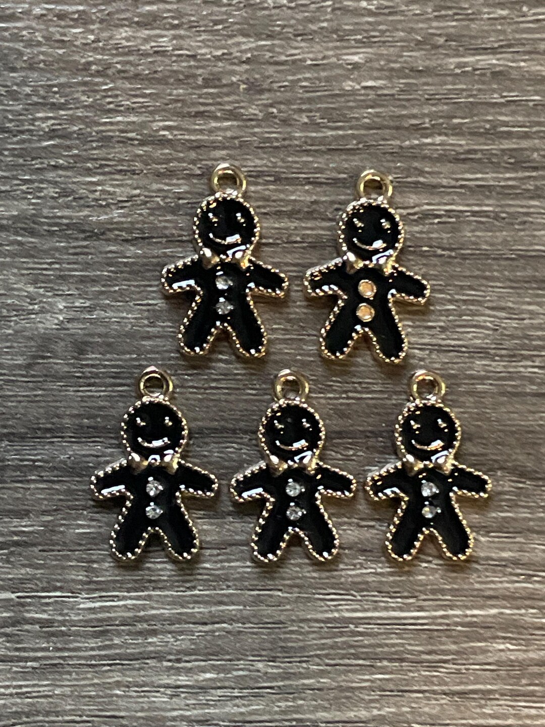 5- Black Rhinestone Ginger Bread Man Christmas Cookie Charms - Etsy