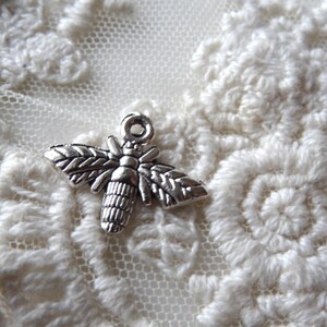6- Silver Wasp Charms Winged Flying Insect Miniature Bug 1 Sided Open ...